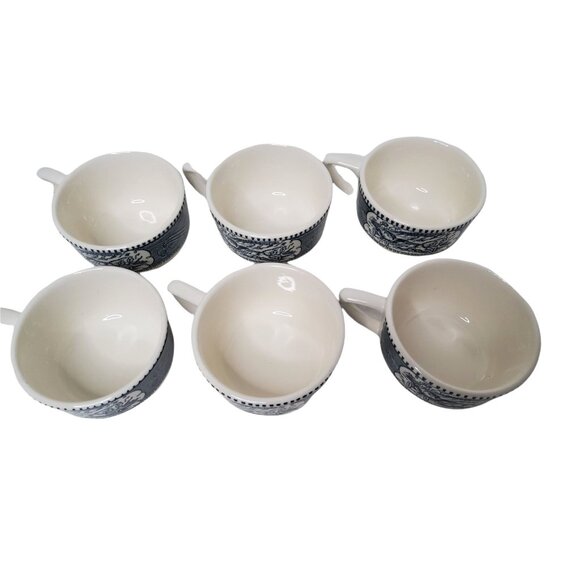 Vintage Royal USA Currier & Ives "Star of the Road" Blue Transferware Tea Cups - Picture 2 of 3